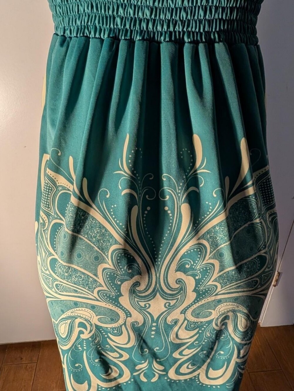 Flying Tomato Teal maxi dress with white stripes and floral design. Size L - Picture 7 of 7